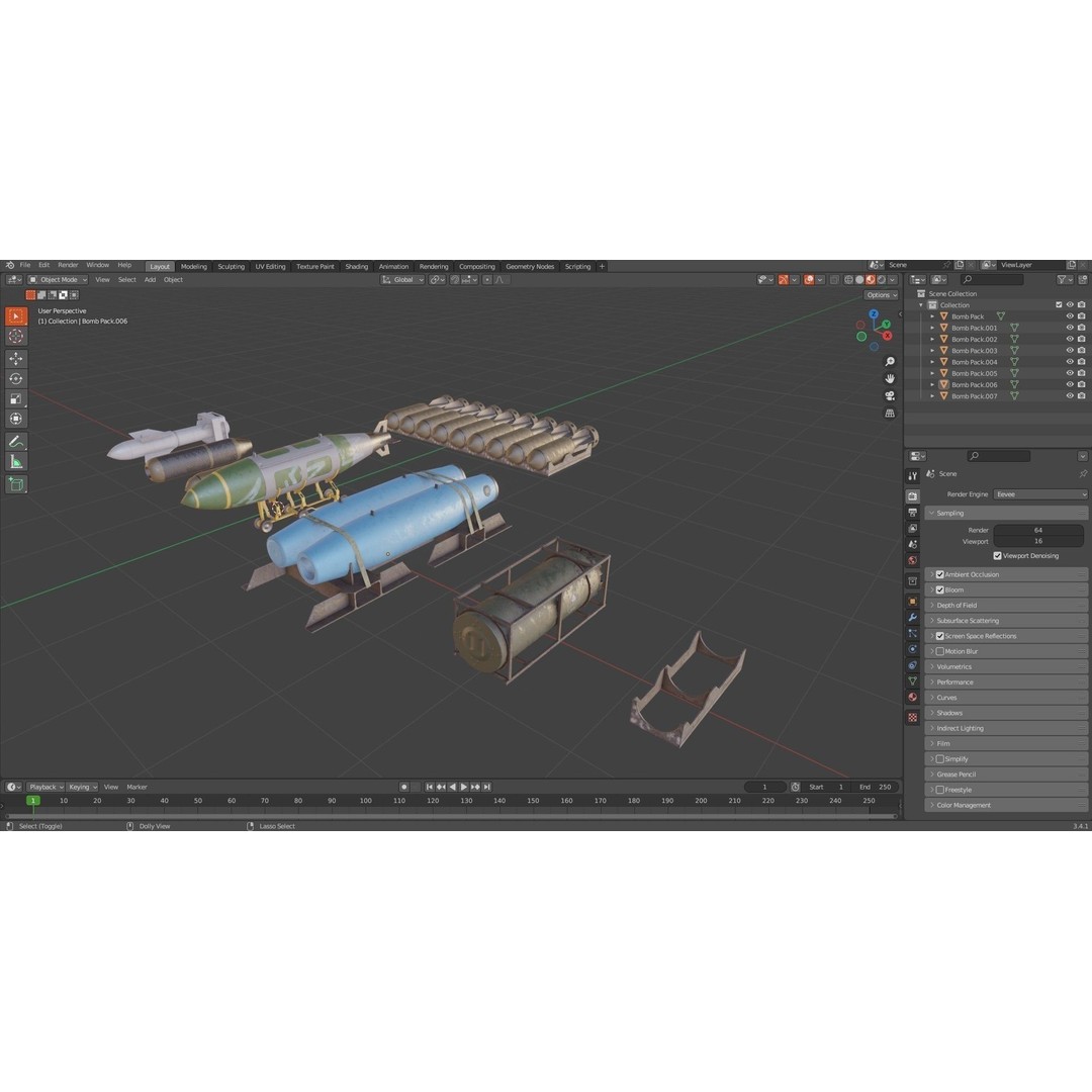 Military Aircraft Bomb Pack 3D Model – Low Poly PBR Game Asset, FBX - View 24
