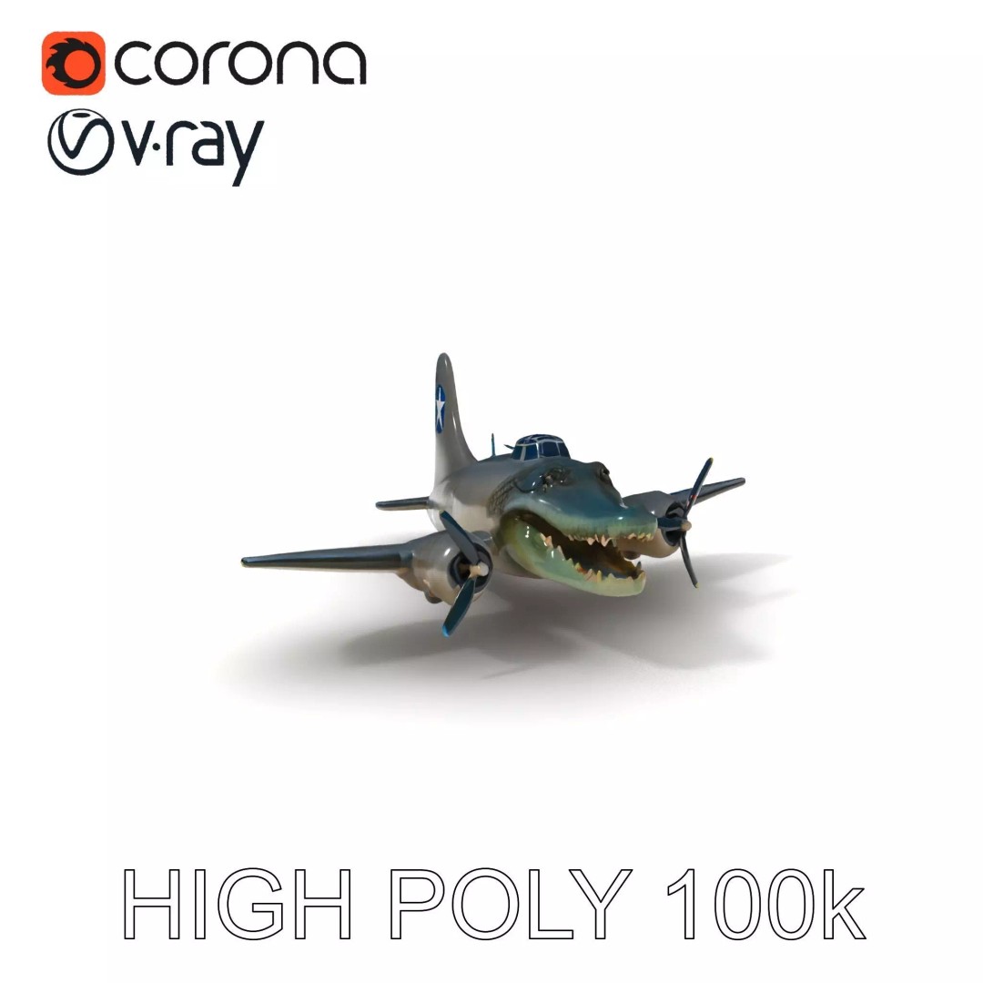 Crocodile-Plane Hybrid 3D Model – Low Poly Game Ready, FBX, PBR Textures - View 2