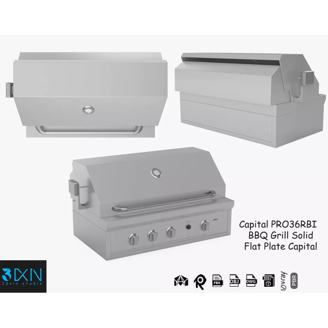 Capital Solid Flat Plate Pro36Rbi Open Grill BBQ 3D Model – High Poly PBR Asset, FBX, Blender - View 2
