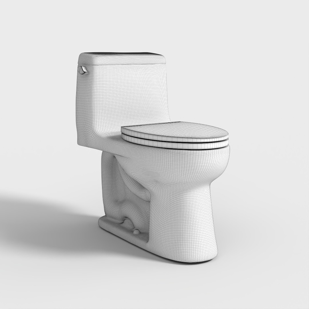 One-Piece Elongated Toilet 3D Model – Low Poly PBR Game Asset, FBX