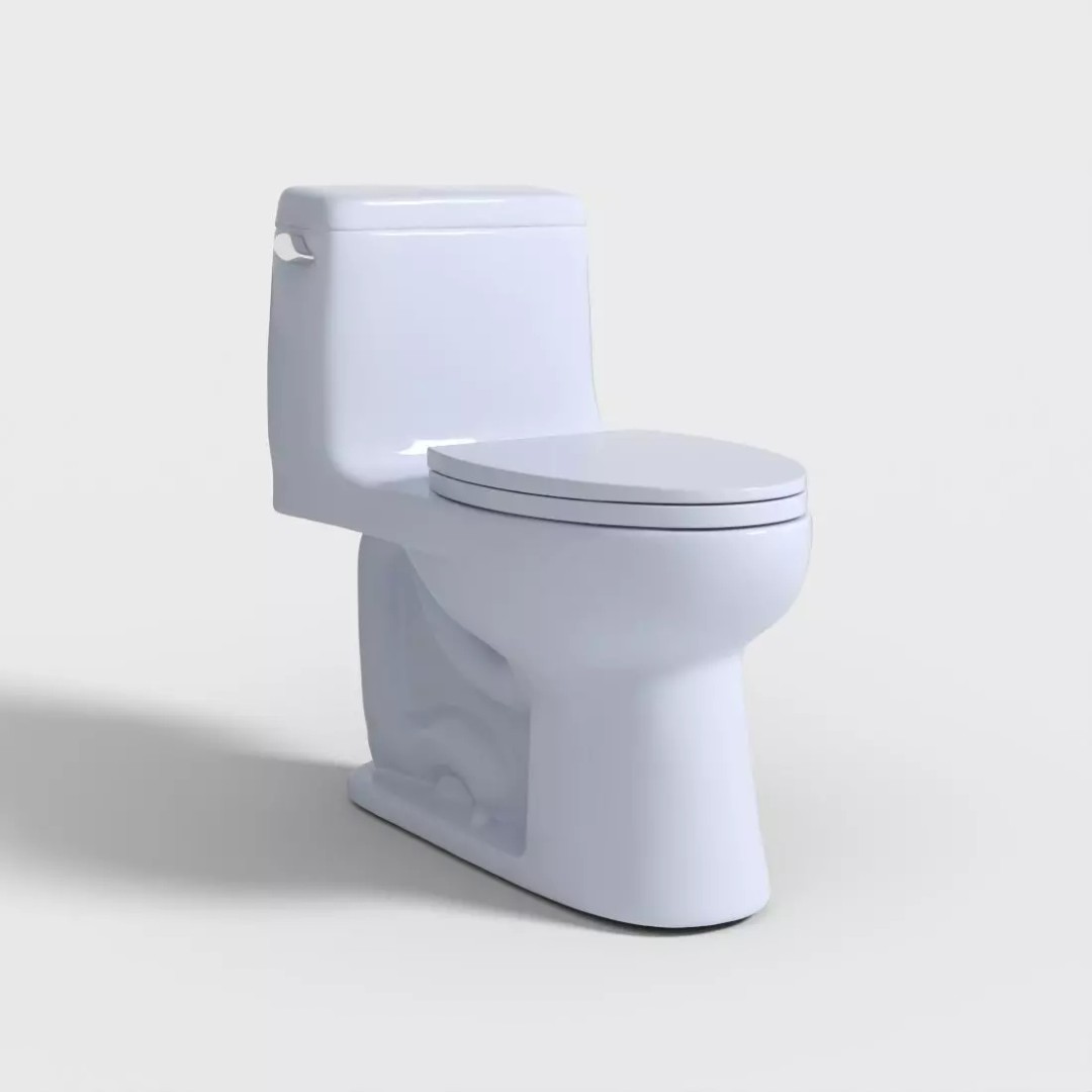 One-Piece Elongated Toilet 3D Model – Low Poly PBR Game Asset, FBX - View 2