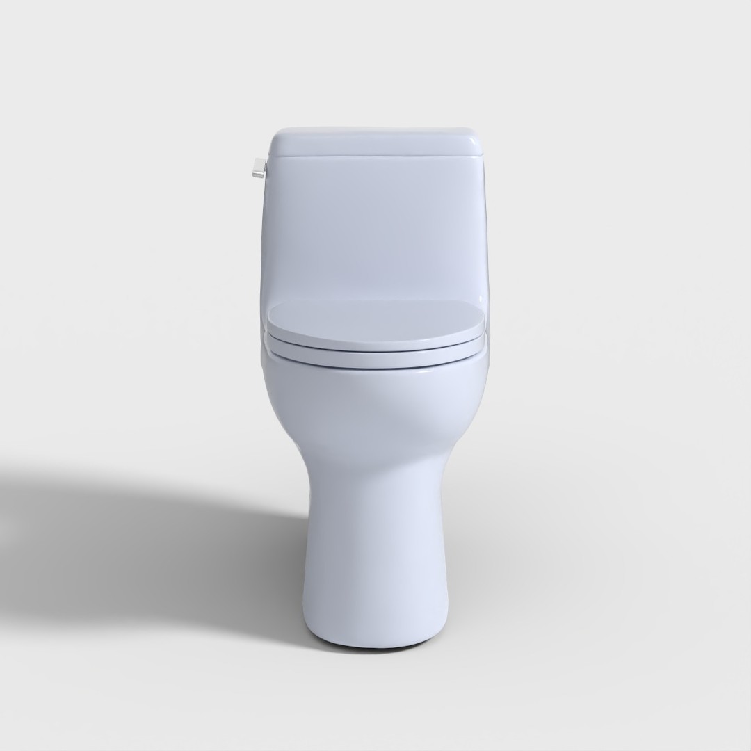 One-Piece Elongated Toilet 3D Model – Low Poly PBR Game Asset, FBX - View 3