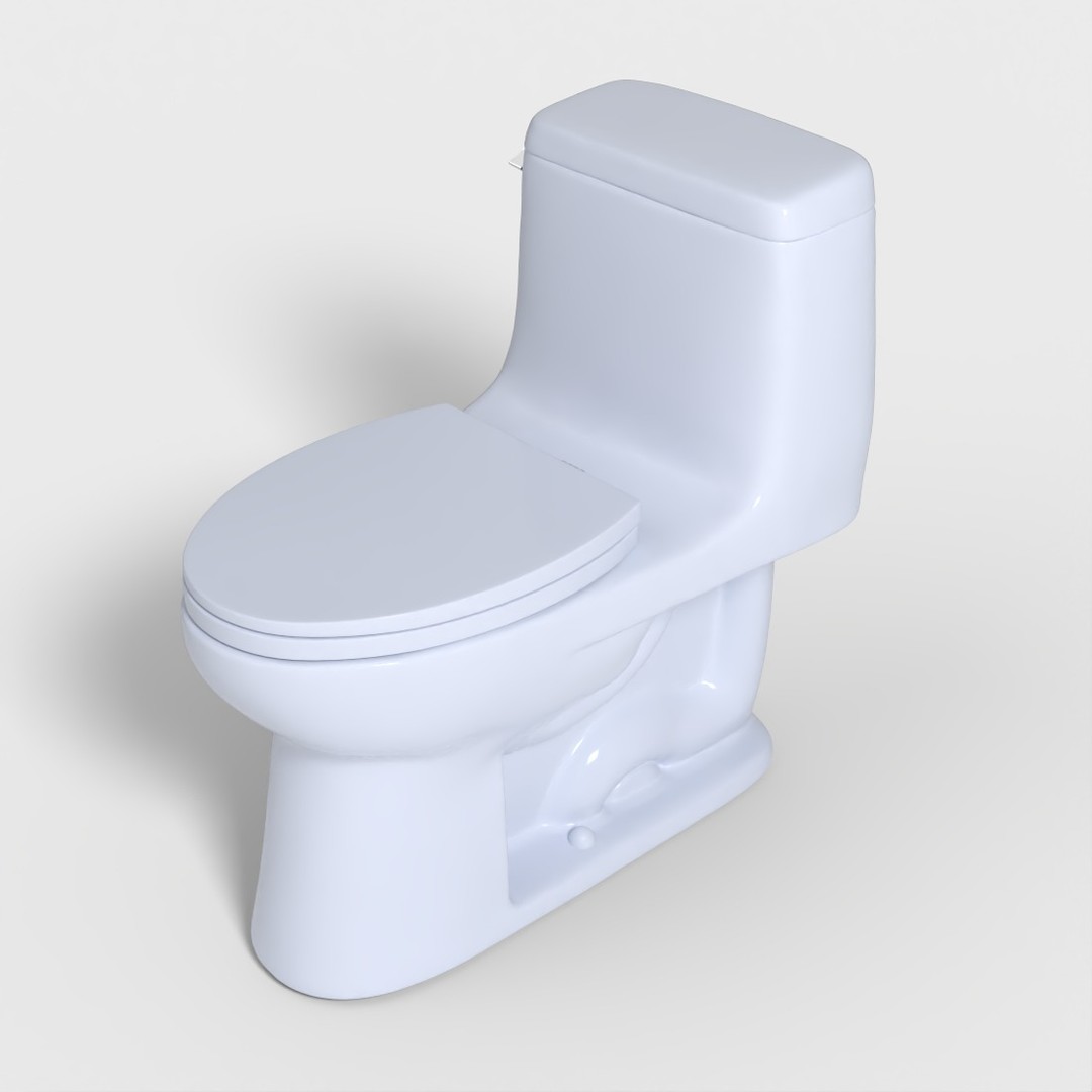 One-Piece Elongated Toilet 3D Model – Low Poly PBR Game Asset, FBX - View 6
