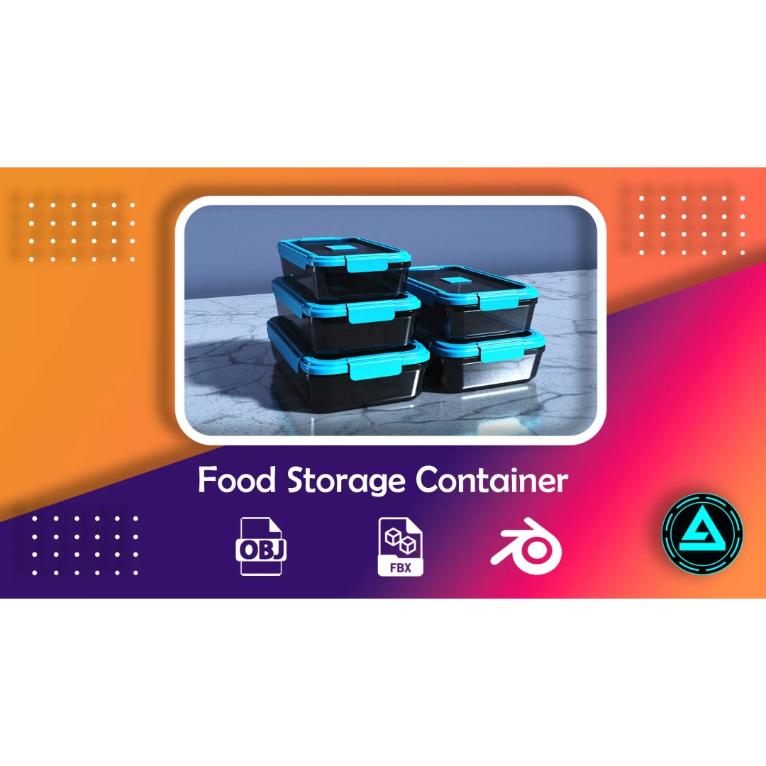 Food Storage Container 3D Model – Low Poly PBR Kitchenware, FBX - View 2