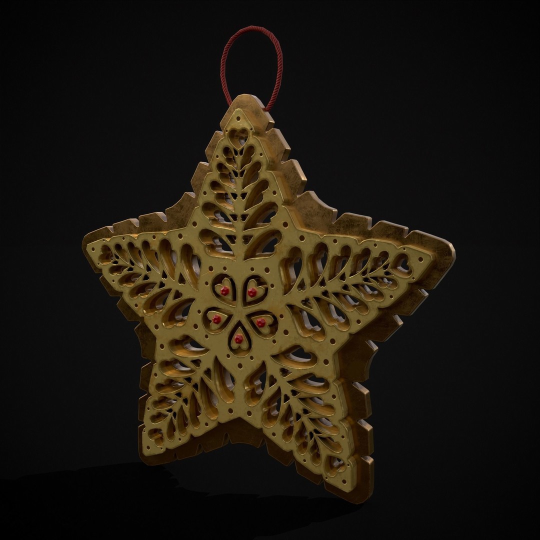 Christmas Golden Star 3D Model – Low Poly PBR Ornament, FBX/OBJ - View 10