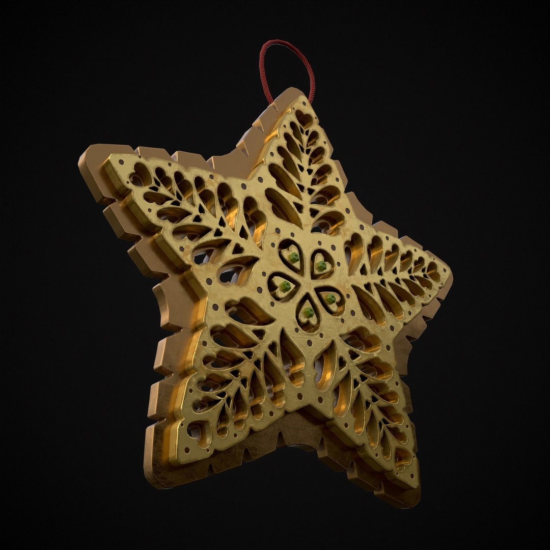 Christmas Golden Star 3D Model – Low Poly PBR Ornament, FBX/OBJ - View 12