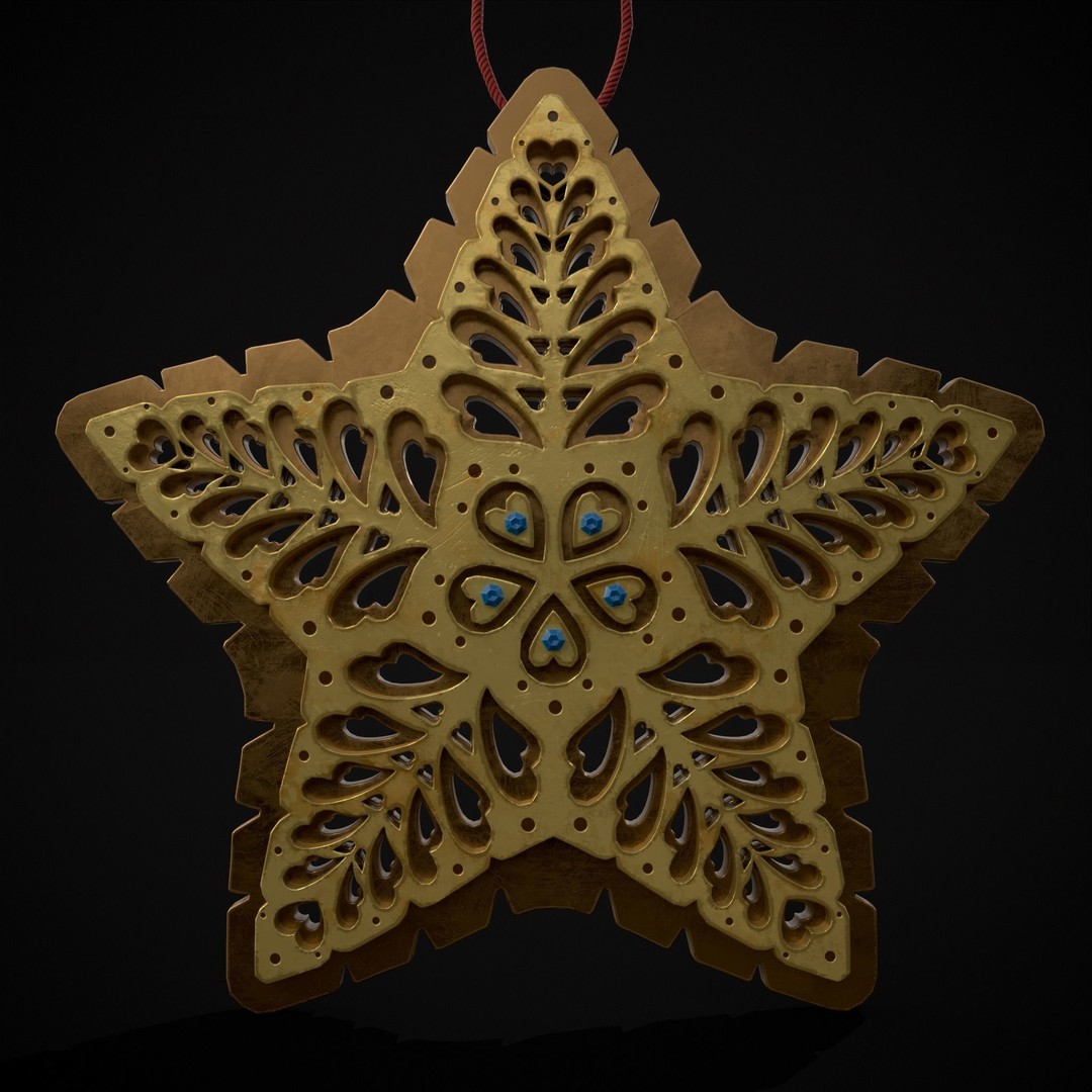 Christmas Golden Star 3D Model – Low Poly PBR Ornament, FBX/OBJ - View 16