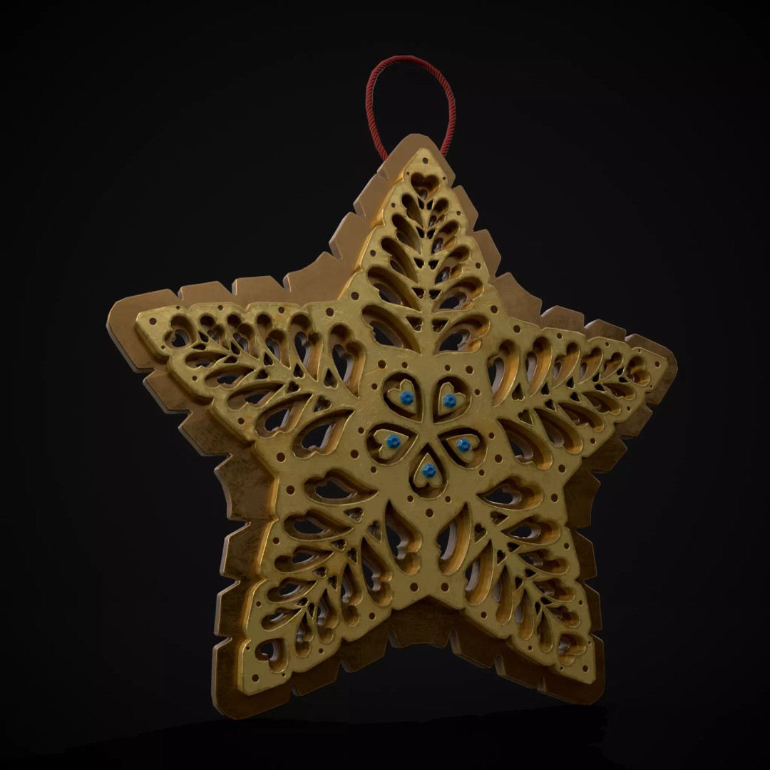 Christmas Golden Star 3D Model – Low Poly PBR Ornament, FBX/OBJ - View 2