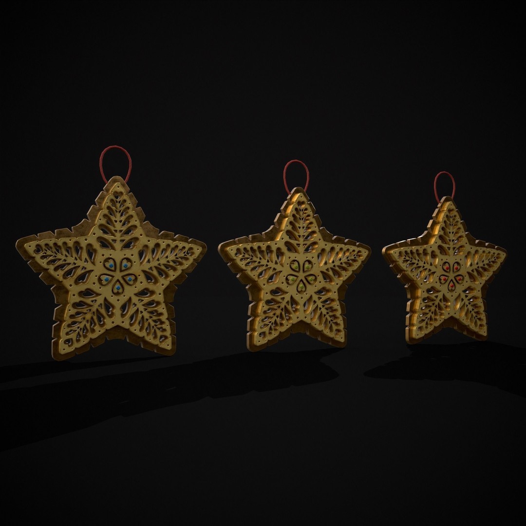 Christmas Golden Star 3D Model – Low Poly PBR Ornament, FBX/OBJ - View 22