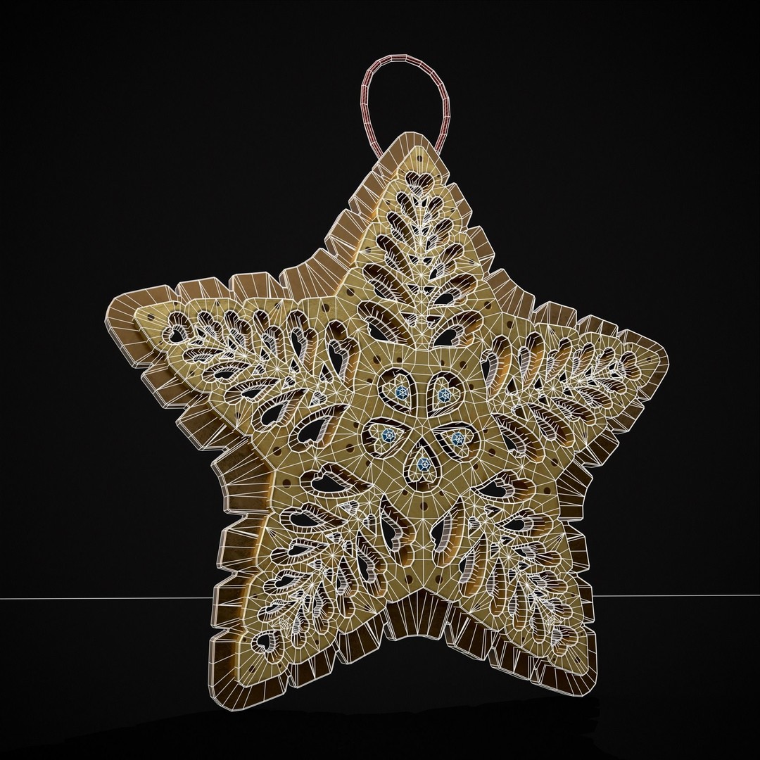 Christmas Golden Star 3D Model – Low Poly PBR Ornament, FBX/OBJ - View 3
