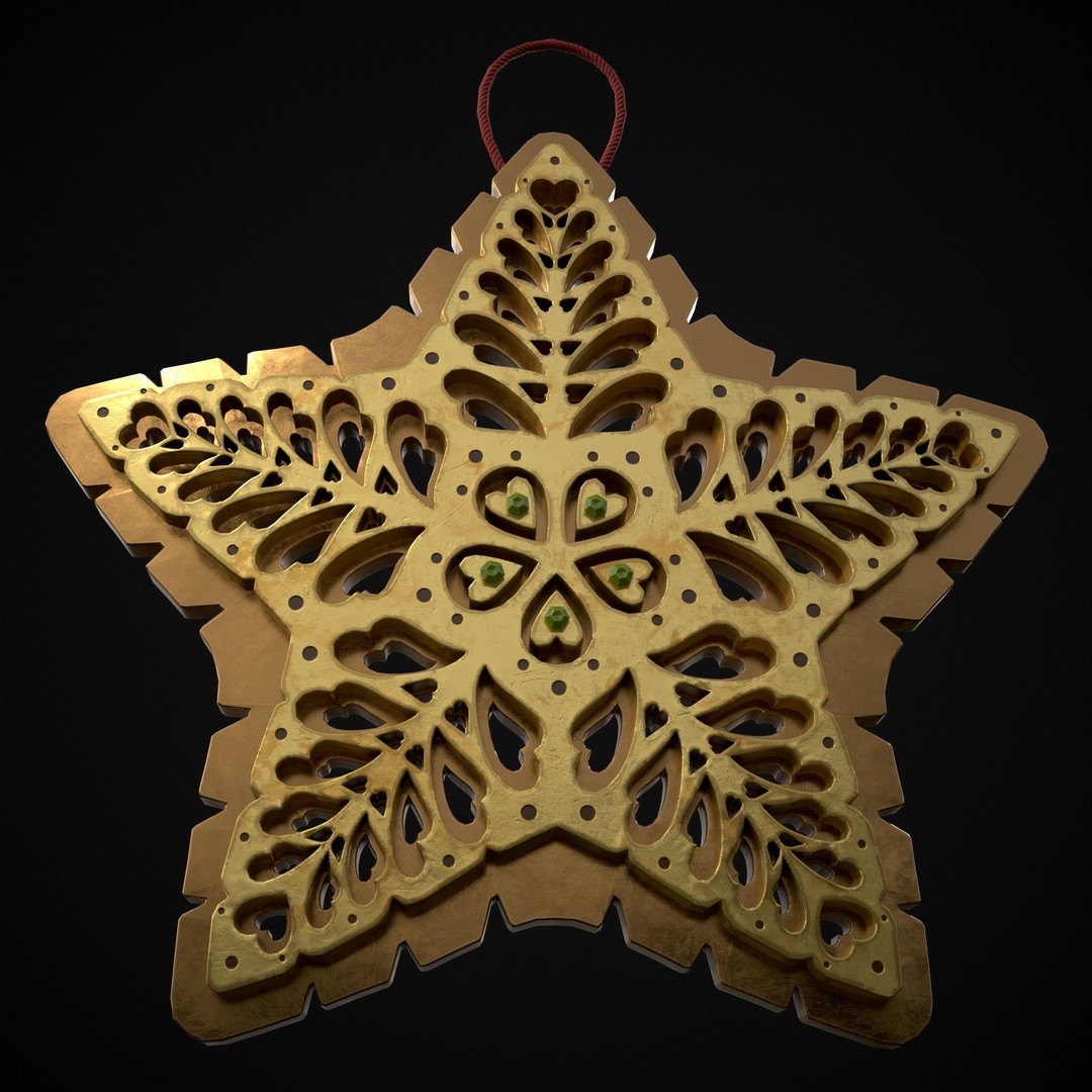 Christmas Golden Star 3D Model – Low Poly PBR Ornament, FBX/OBJ - View 8