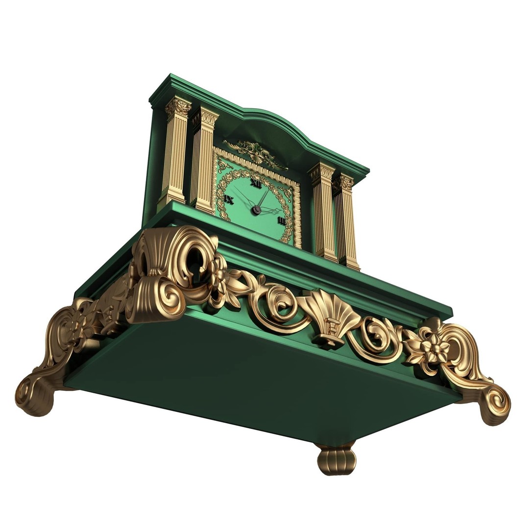 Casket Clock 3D Model – Low Poly Carved Collection, OBJ, FBX - View 10