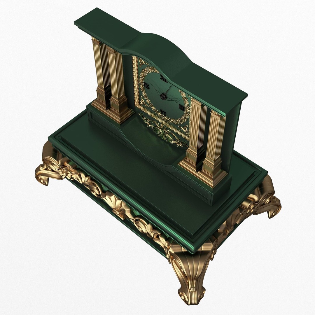 Casket Clock 3D Model – Low Poly Carved Collection, OBJ, FBX - View 11