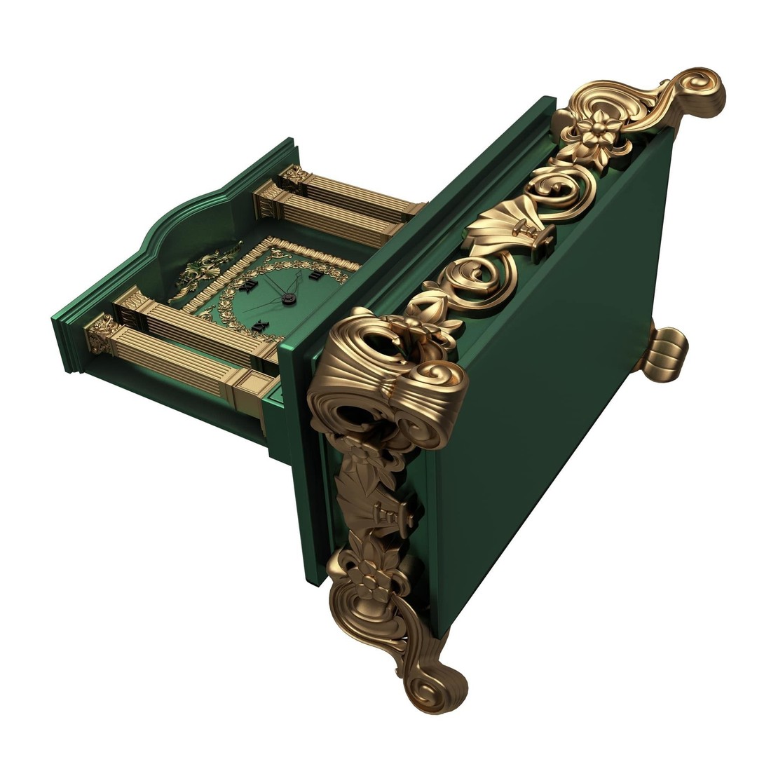 Casket Clock 3D Model – Low Poly Carved Collection, OBJ, FBX - View 12