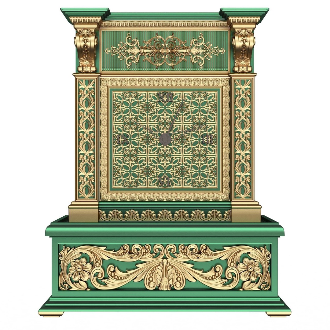 Casket Clock 3D Model – Low Poly Carved Collection, OBJ, FBX - View 13