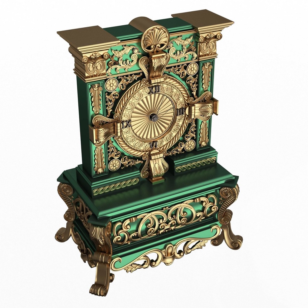 Casket Clock 3D Model – Low Poly Carved Collection, OBJ, FBX - View 14