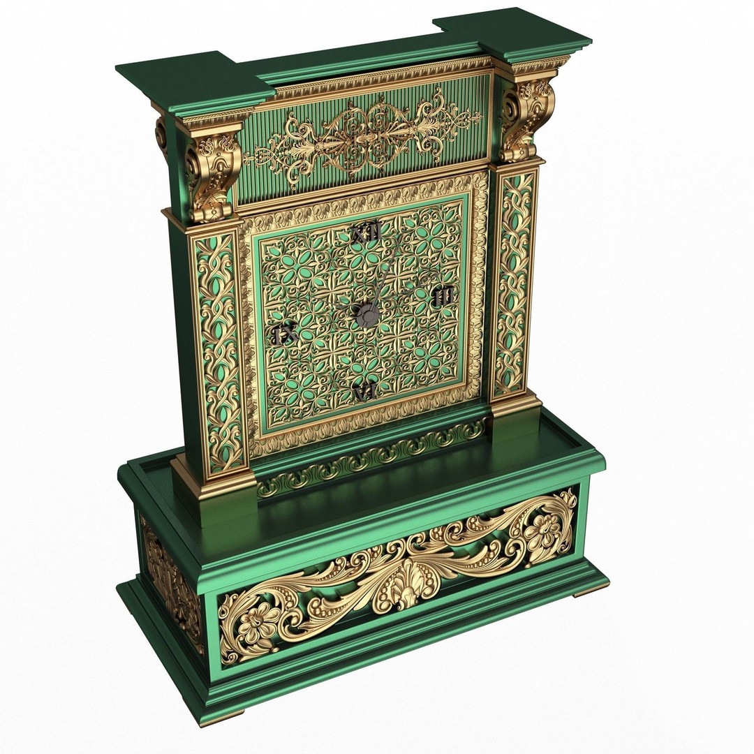 Casket Clock 3D Model – Low Poly Carved Collection, OBJ, FBX - View 15