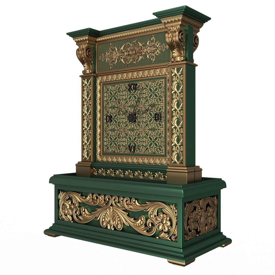 Casket Clock 3D Model – Low Poly Carved Collection, OBJ, FBX - View 16