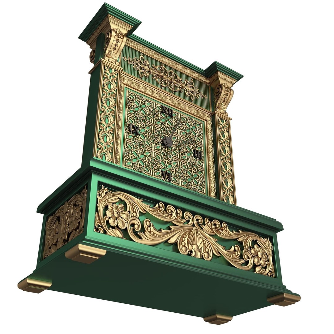Casket Clock 3D Model – Low Poly Carved Collection, OBJ, FBX - View 17