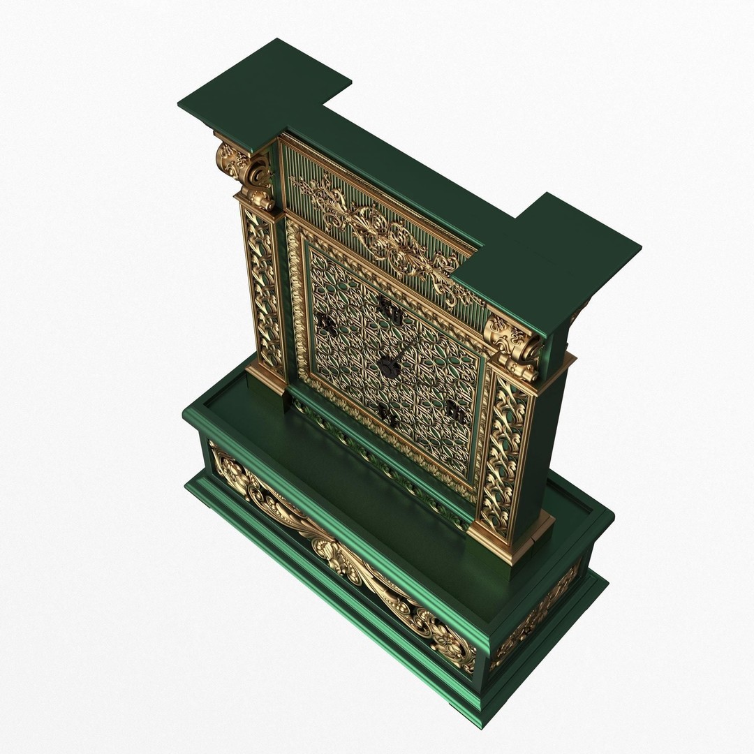 Casket Clock 3D Model – Low Poly Carved Collection, OBJ, FBX - View 18