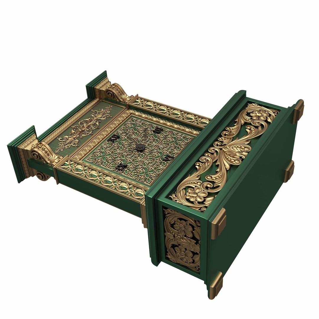 Casket Clock 3D Model – Low Poly Carved Collection, OBJ, FBX - View 19