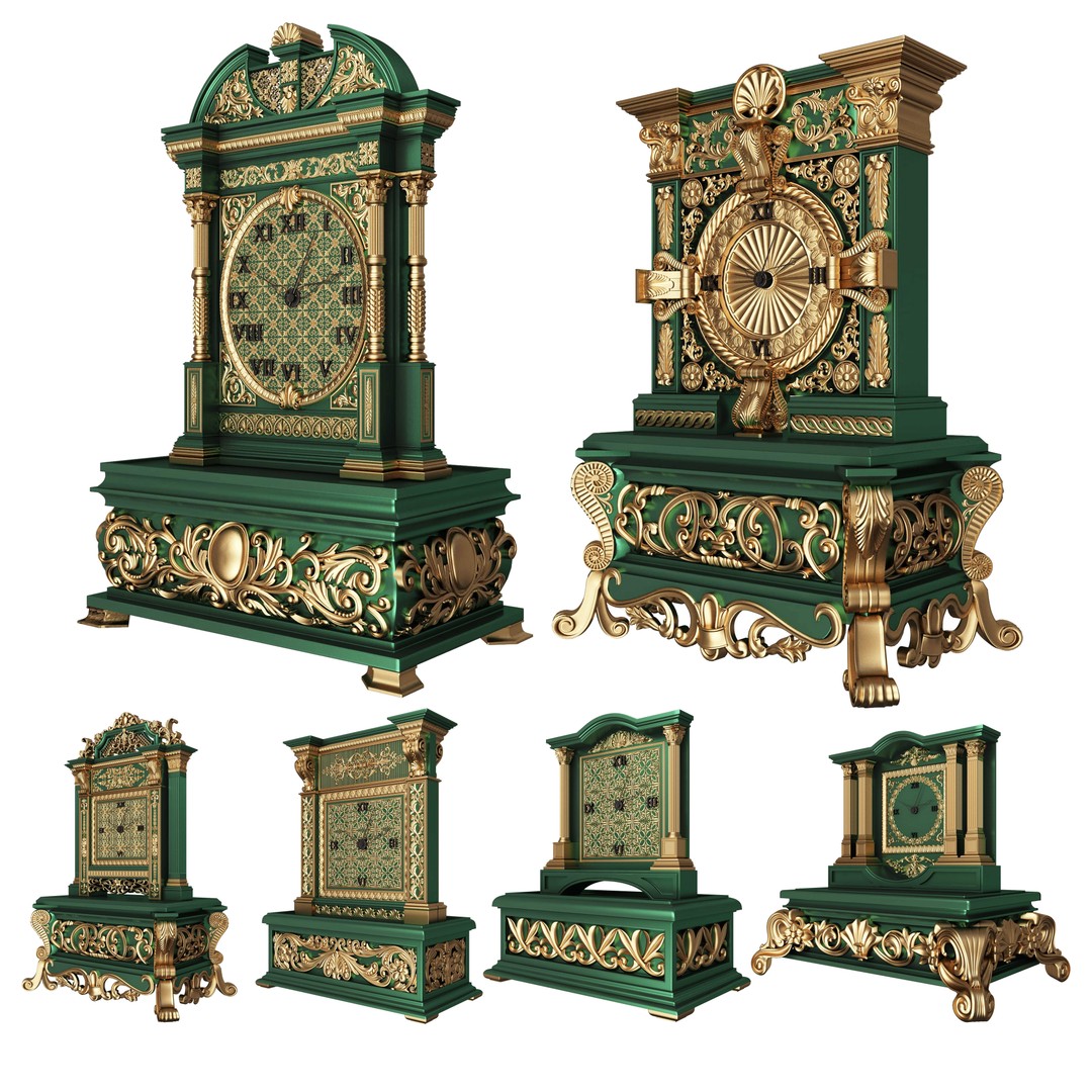 Casket Clock 3D Model – Low Poly Carved Collection, OBJ, FBX - View 2