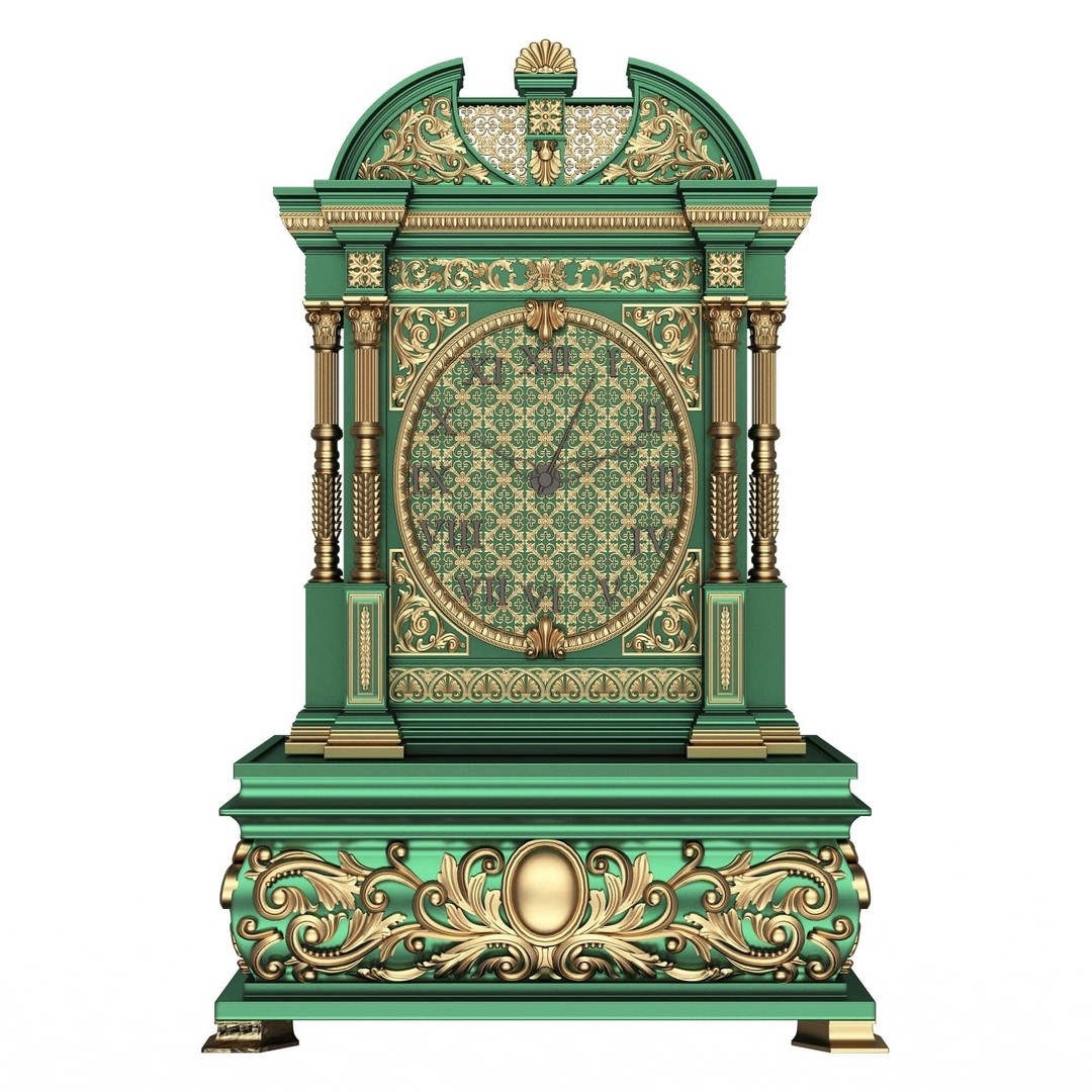 Casket Clock 3D Model – Low Poly Carved Collection, OBJ, FBX - View 20