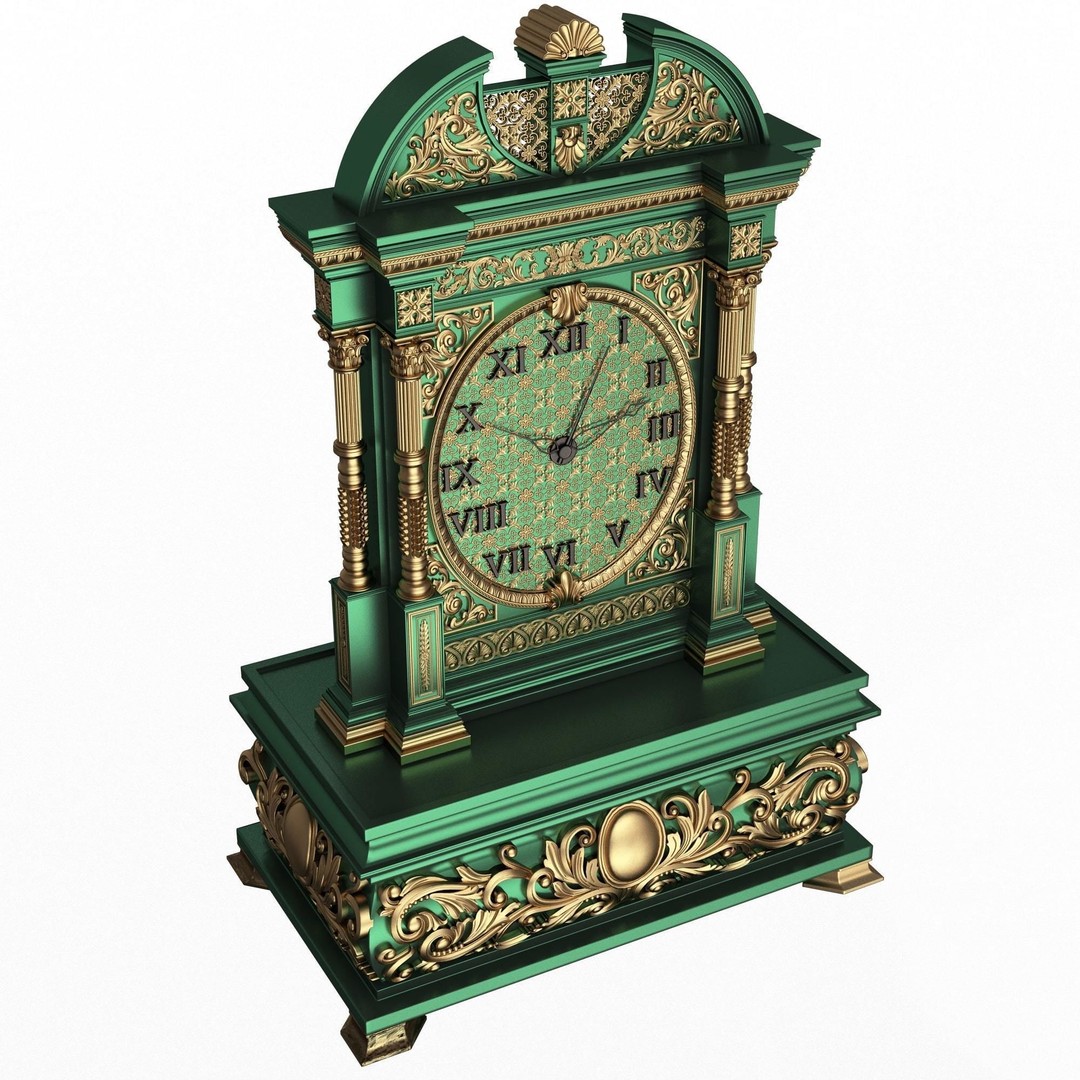 Casket Clock 3D Model – Low Poly Carved Collection, OBJ, FBX - View 21