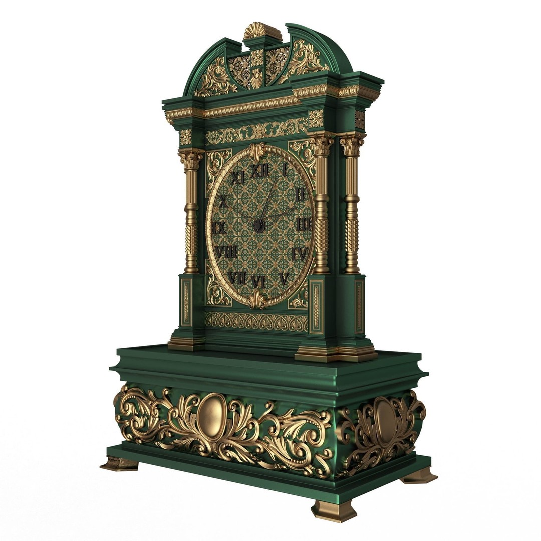 Casket Clock 3D Model – Low Poly Carved Collection, OBJ, FBX - View 22