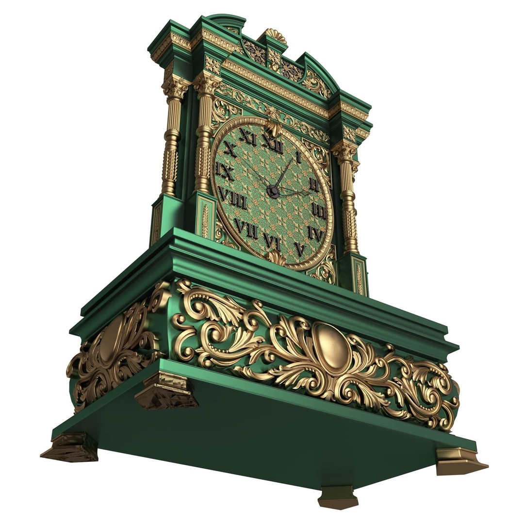 Casket Clock 3D Model – Low Poly Carved Collection, OBJ, FBX - View 23