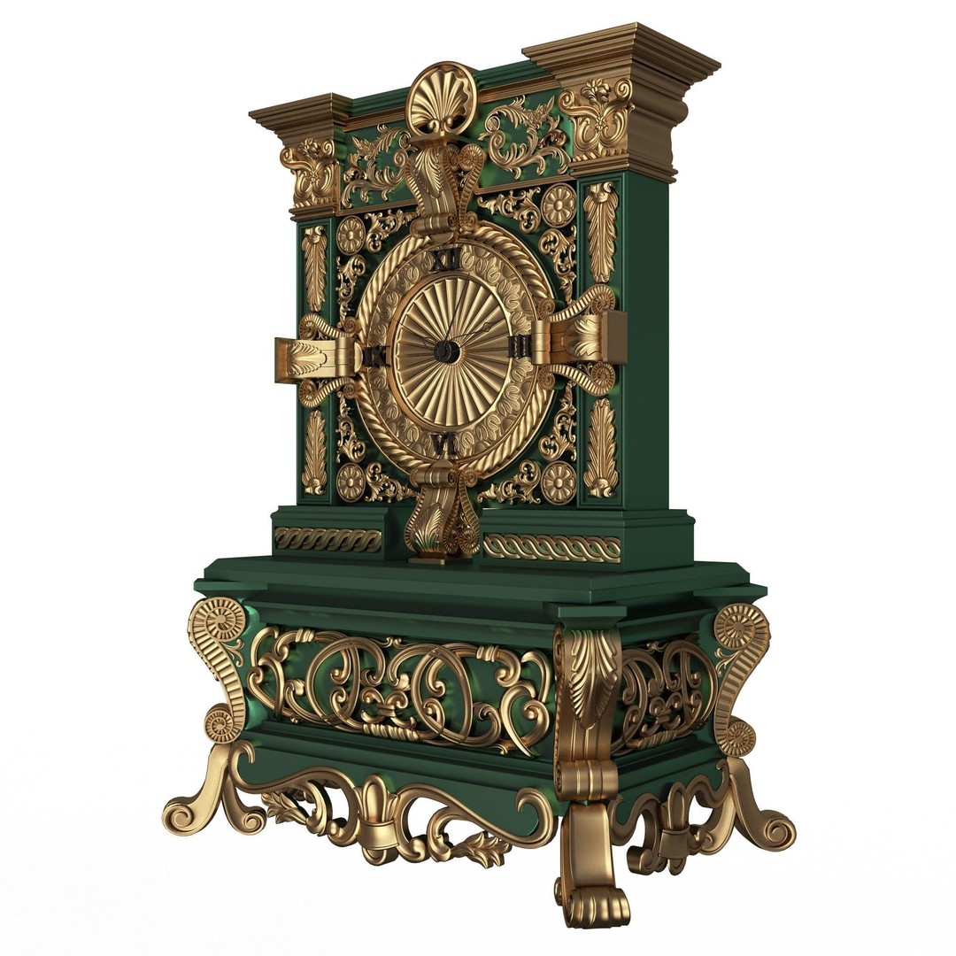 Casket Clock 3D Model – Low Poly Carved Collection, OBJ, FBX - View 25