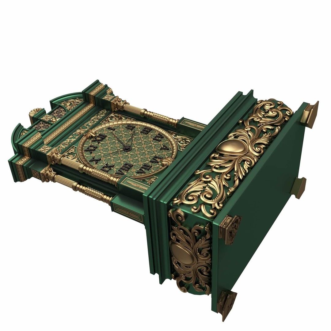 Casket Clock 3D Model – Low Poly Carved Collection, OBJ, FBX - View 26