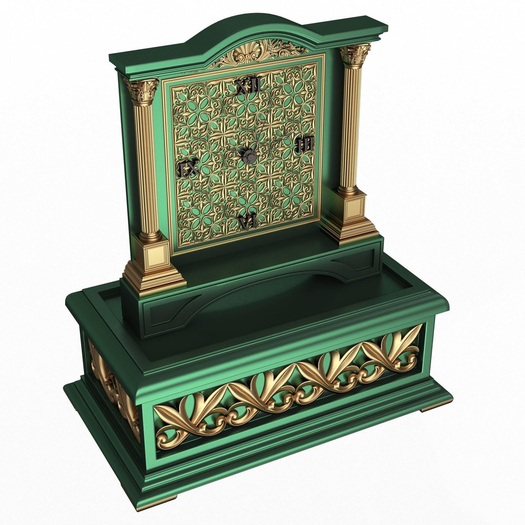 Casket Clock 3D Model – Low Poly Carved Collection, OBJ, FBX - View 28