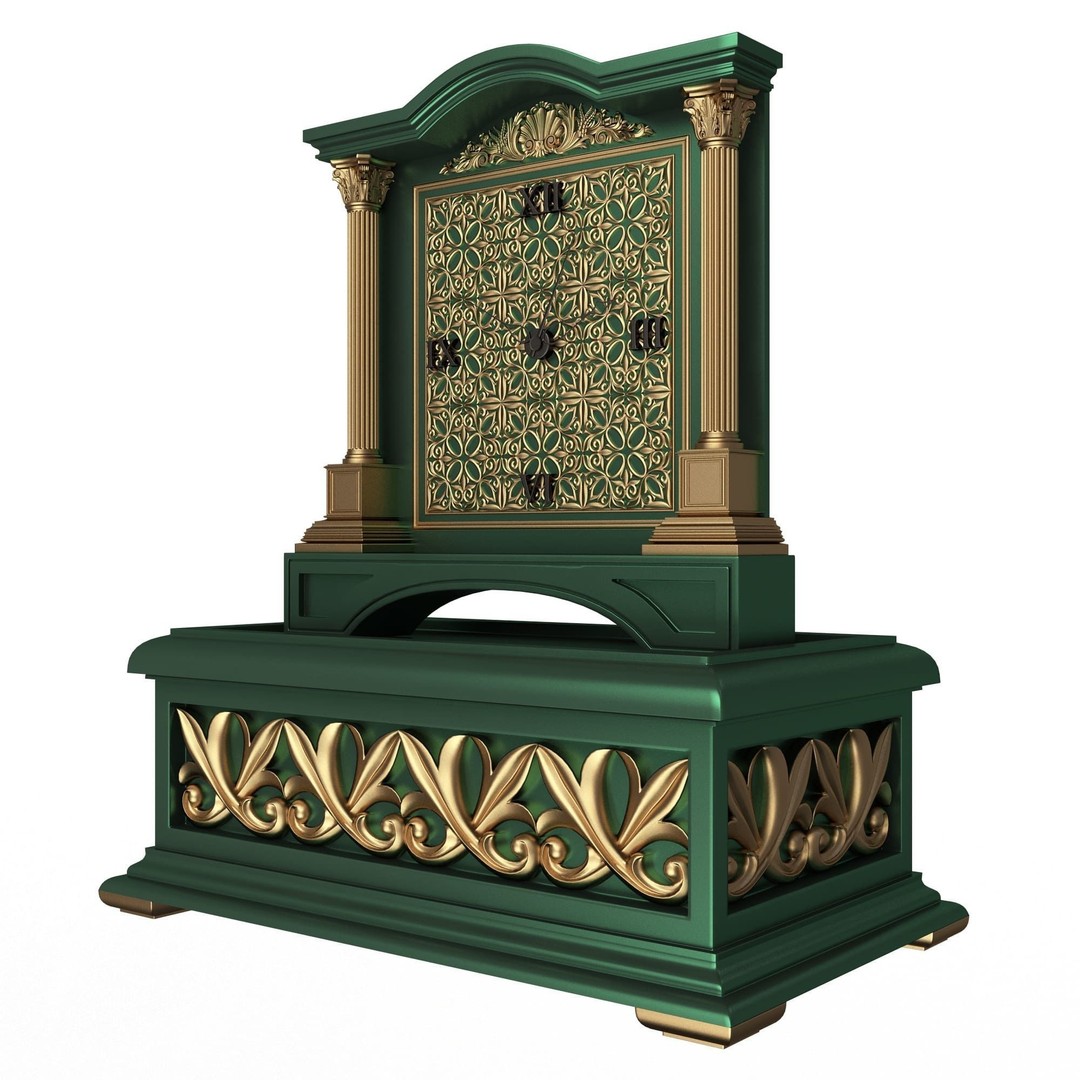 Casket Clock 3D Model – Low Poly Carved Collection, OBJ, FBX - View 29
