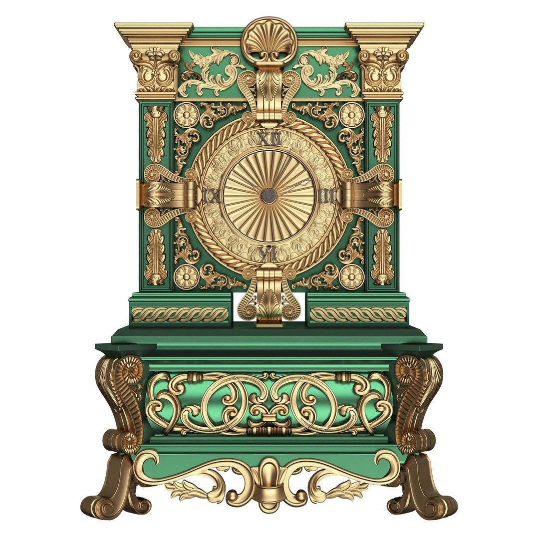 Casket Clock 3D Model – Low Poly Carved Collection, OBJ, FBX - View 3