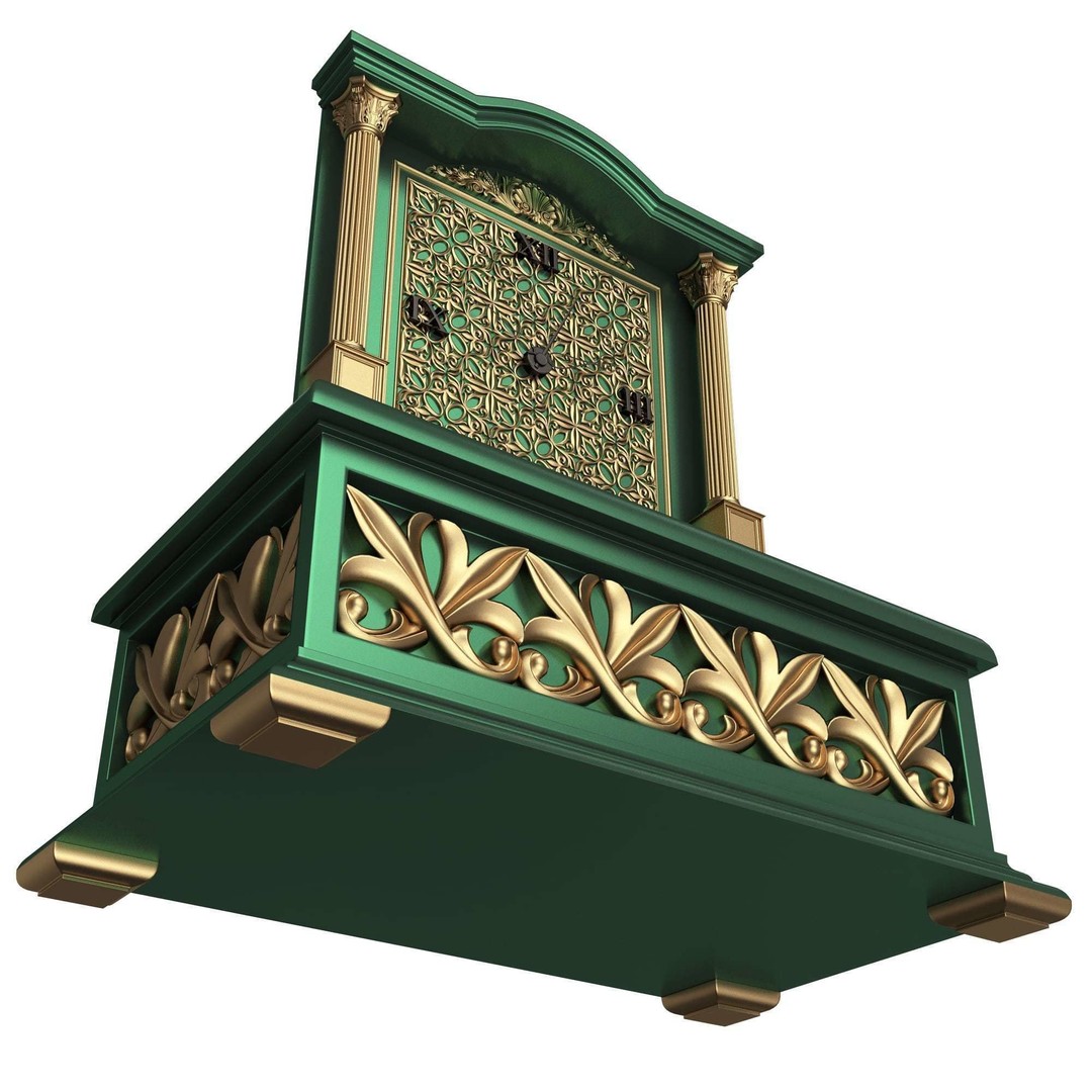 Casket Clock 3D Model – Low Poly Carved Collection, OBJ, FBX - View 30