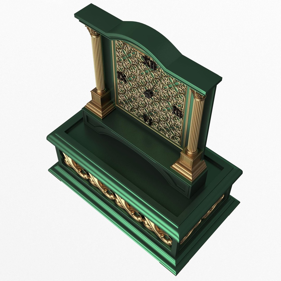 Casket Clock 3D Model – Low Poly Carved Collection, OBJ, FBX - View 31