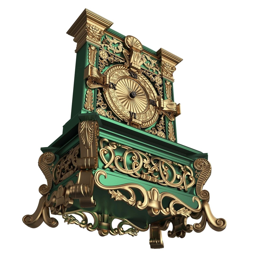 Casket Clock 3D Model – Low Poly Carved Collection, OBJ, FBX - View 33