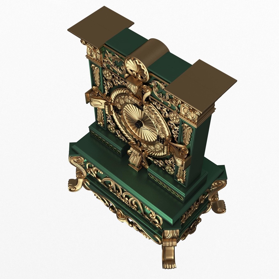 Casket Clock 3D Model – Low Poly Carved Collection, OBJ, FBX - View 34