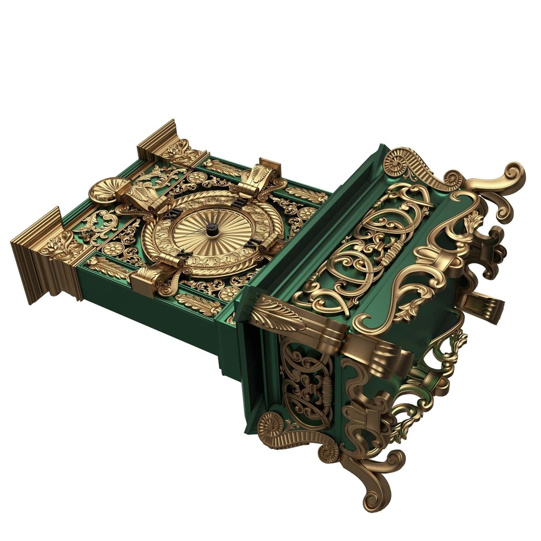 Casket Clock 3D Model – Low Poly Carved Collection, OBJ, FBX - View 35