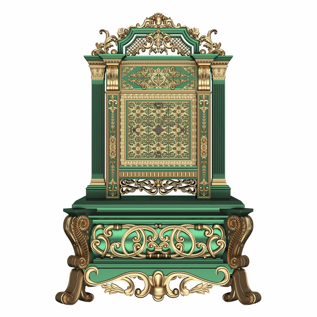 Casket Clock 3D Model – Low Poly Carved Collection, OBJ, FBX - View 36