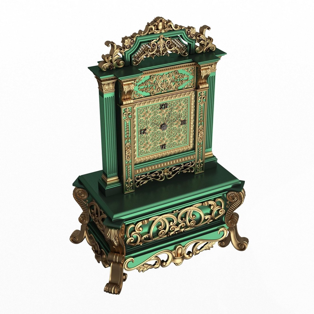 Casket Clock 3D Model – Low Poly Carved Collection, OBJ, FBX - View 37