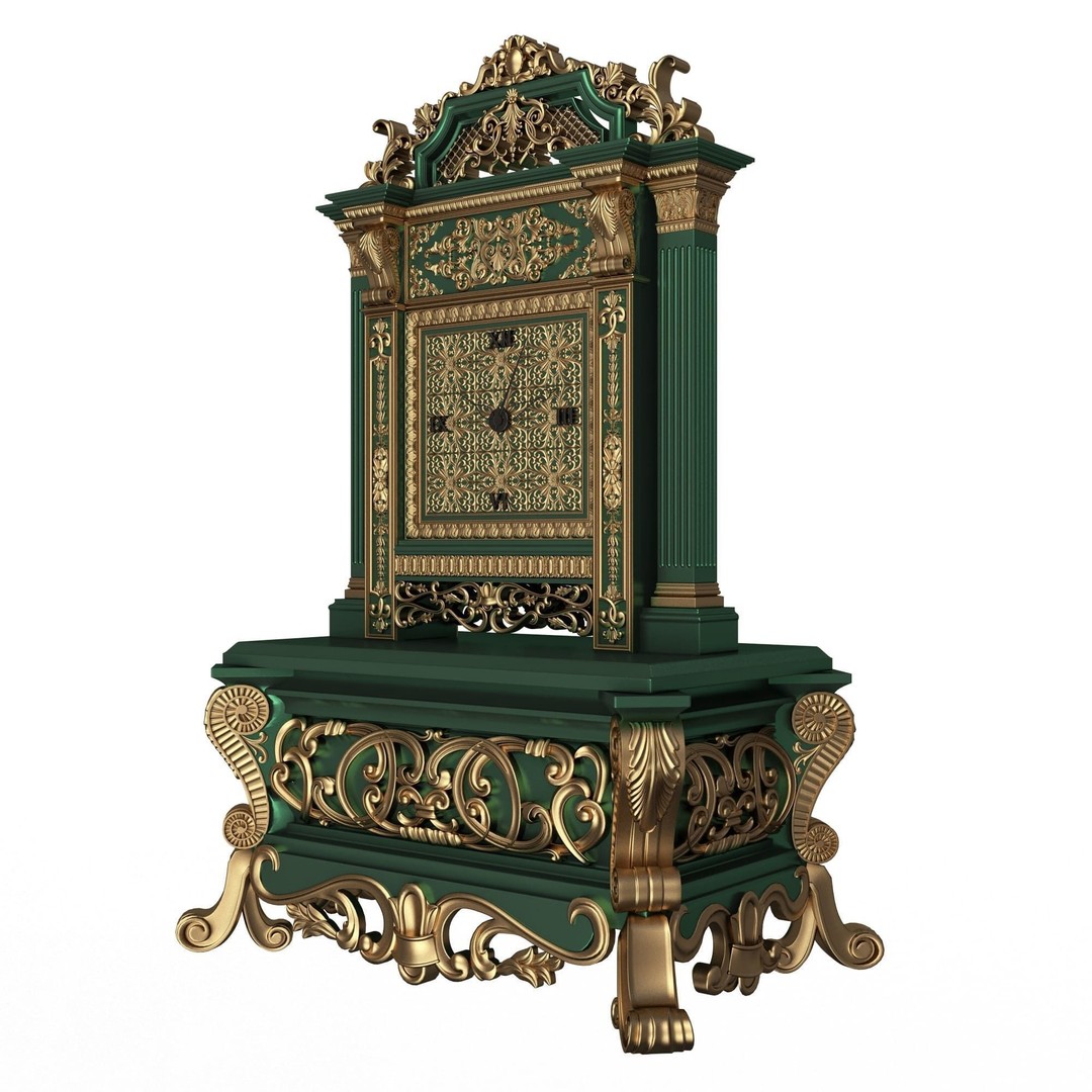 Casket Clock 3D Model – Low Poly Carved Collection, OBJ, FBX - View 38