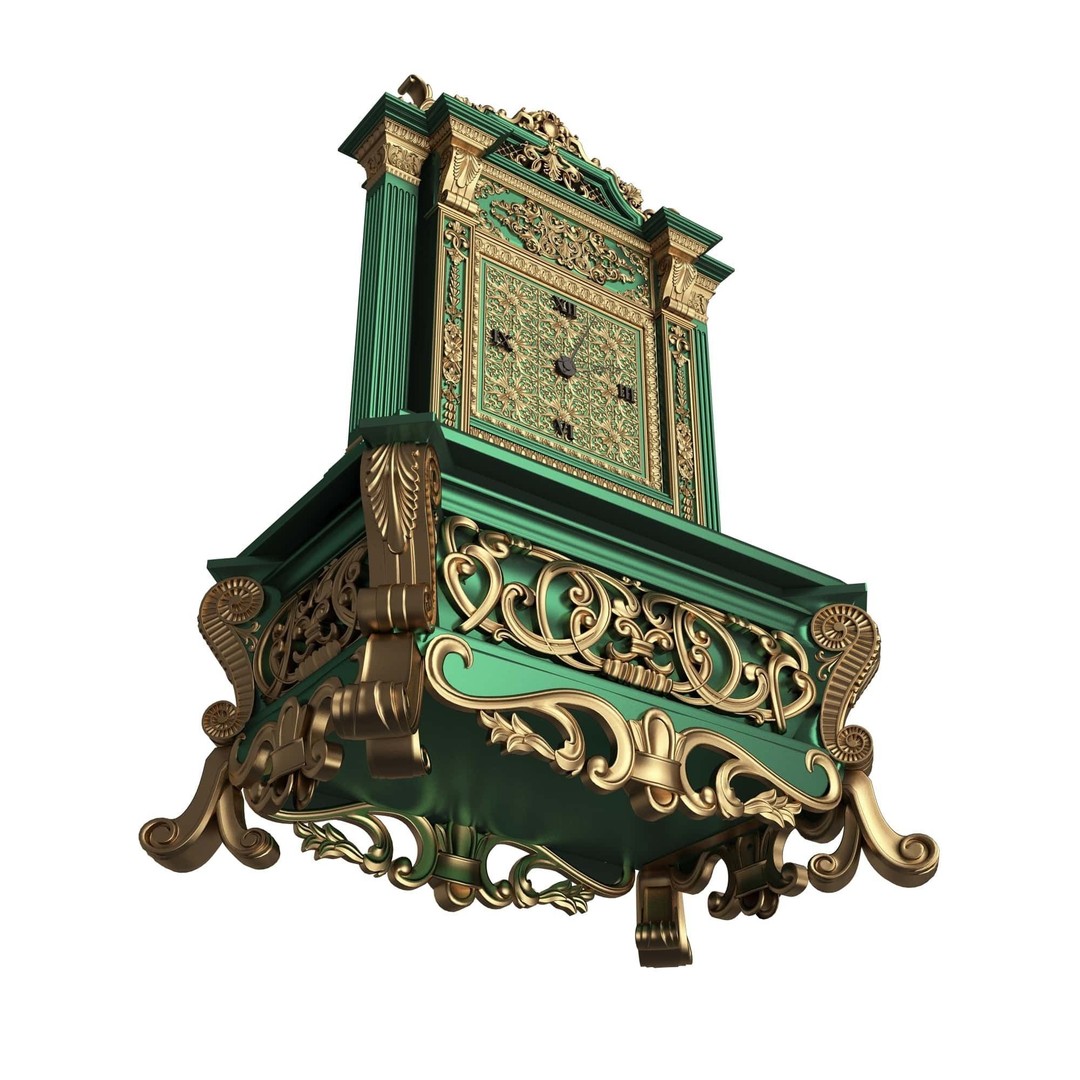 Casket Clock 3D Model – Low Poly Carved Collection, OBJ, FBX - View 4