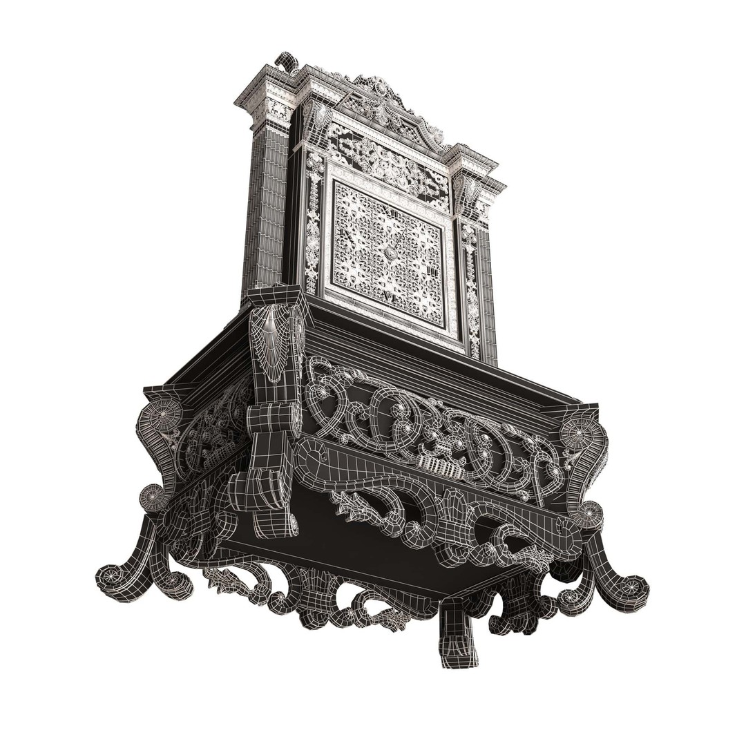 Casket Clock 3D Model – Low Poly Carved Collection, OBJ, FBX - View 40