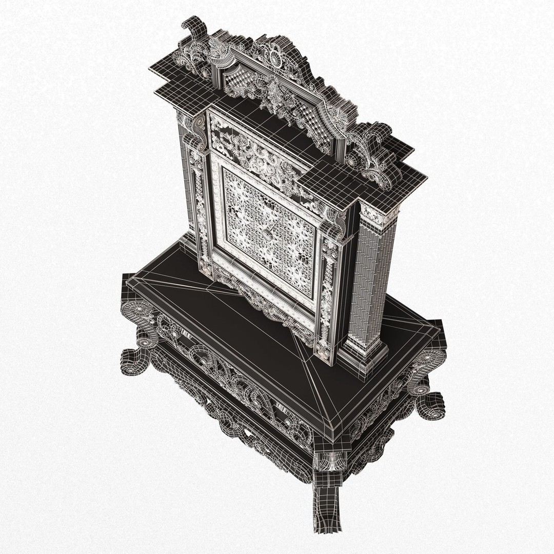 Casket Clock 3D Model – Low Poly Carved Collection, OBJ, FBX - View 41