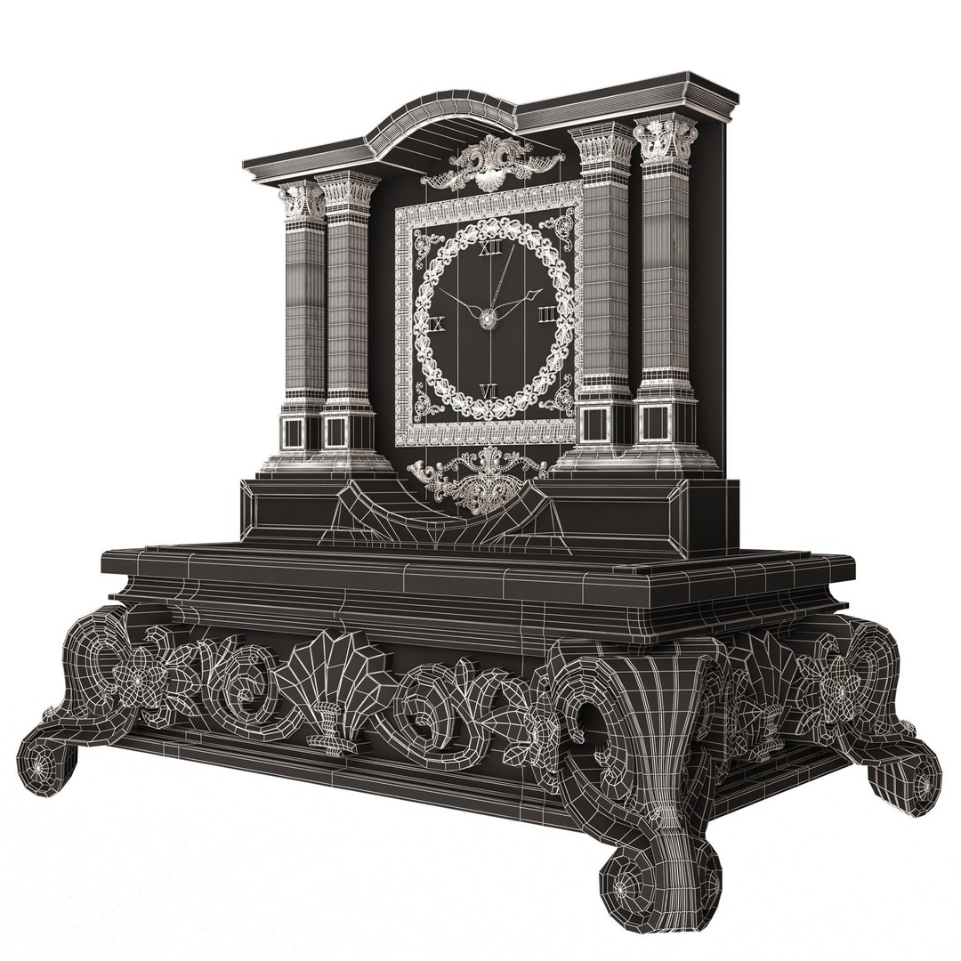 Casket Clock 3D Model – Low Poly Carved Collection, OBJ, FBX - View 45