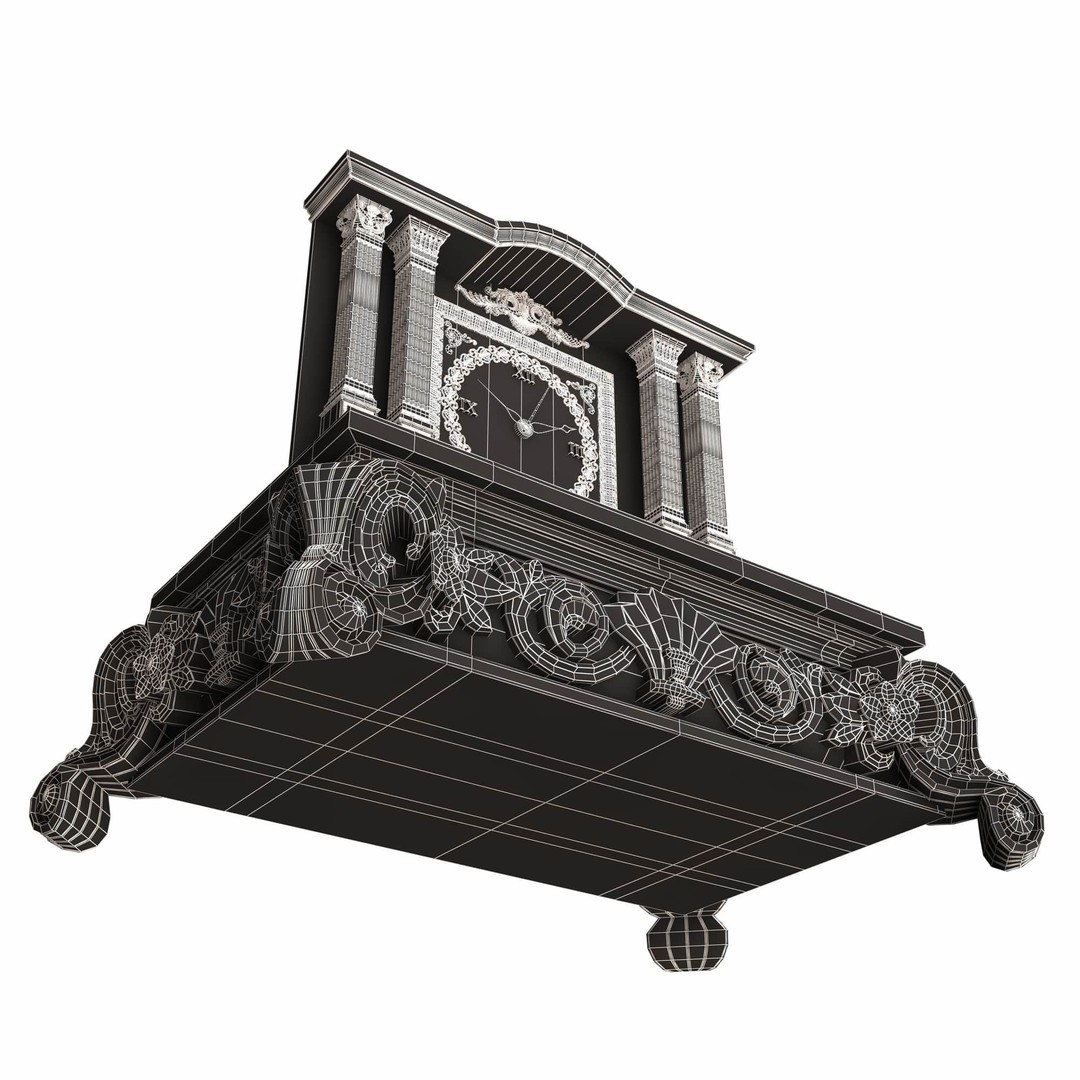 Casket Clock 3D Model – Low Poly Carved Collection, OBJ, FBX - View 46