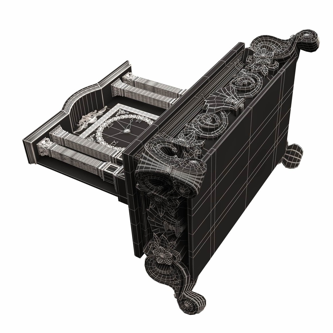 Casket Clock 3D Model – Low Poly Carved Collection, OBJ, FBX - View 48