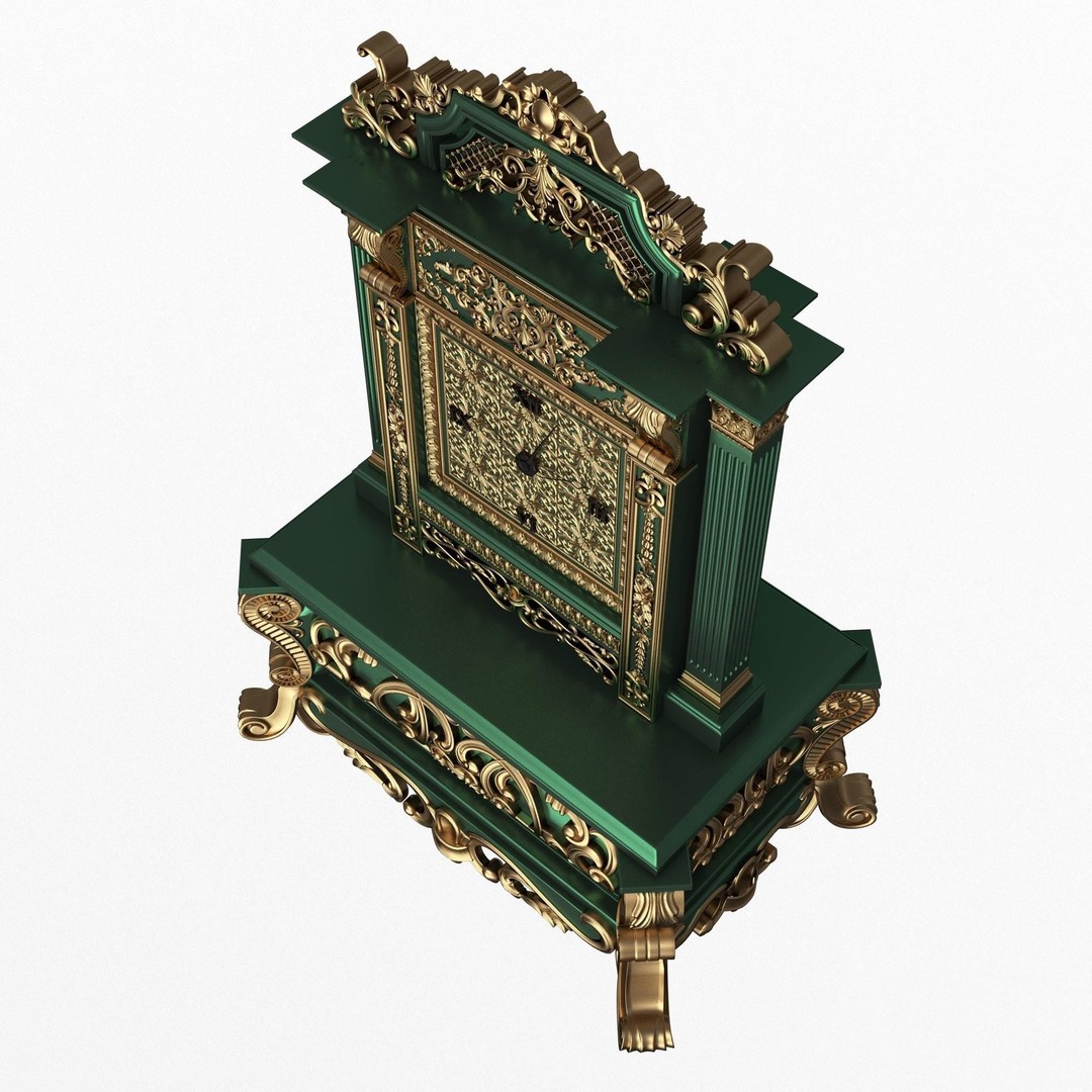 Casket Clock 3D Model – Low Poly Carved Collection, OBJ, FBX - View 5